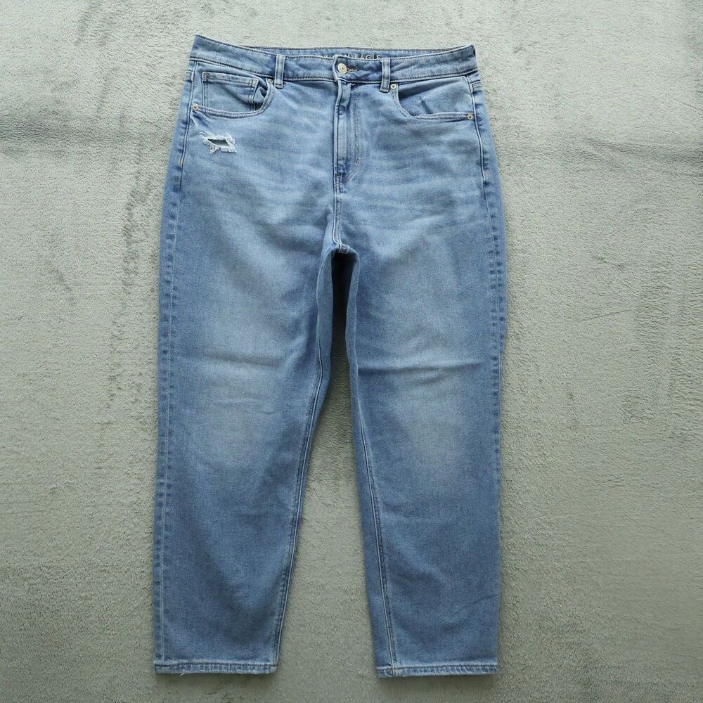 American Eagle Mom Jeans Women's Size 14 Short High-Rise 25" Inseam Distressed